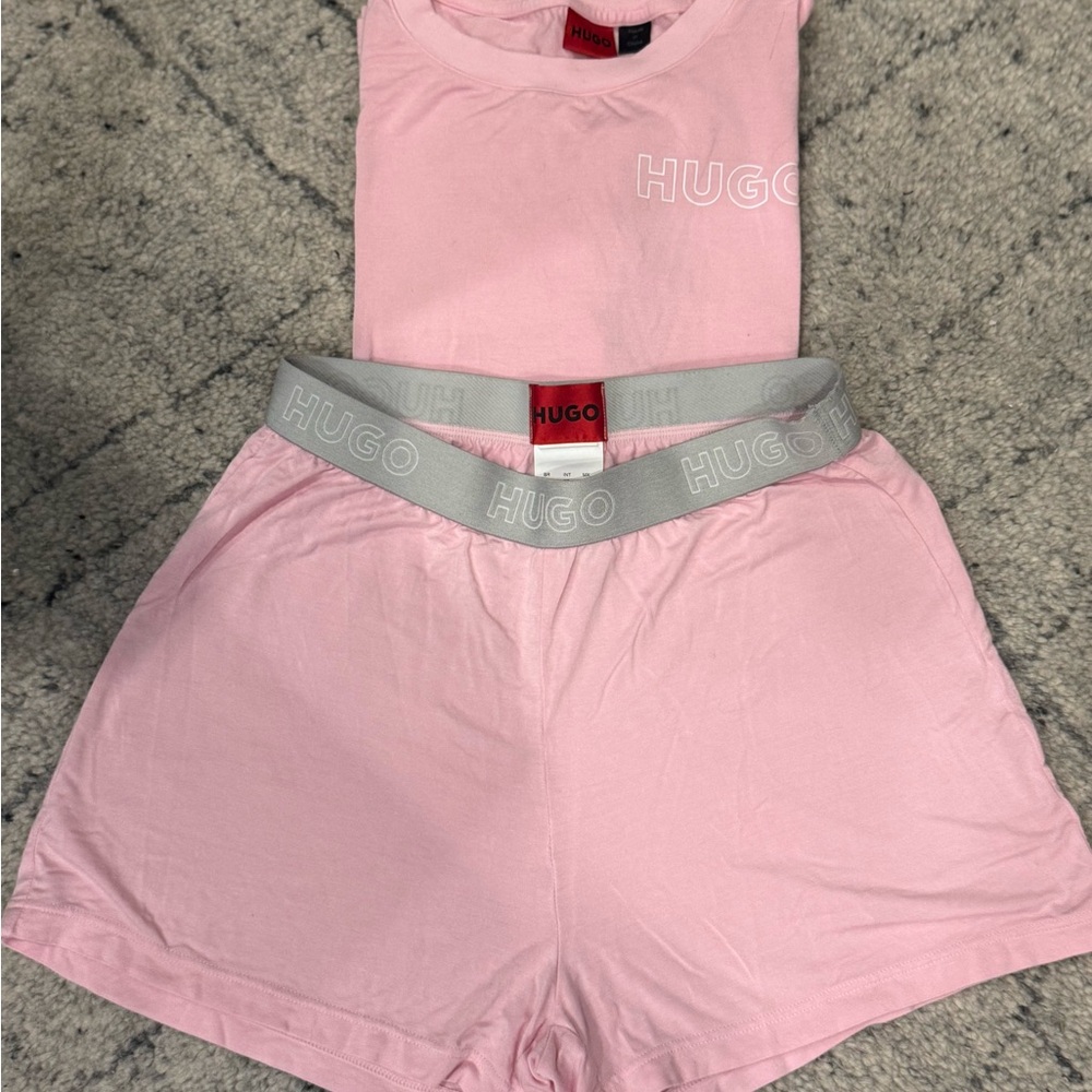HUGO Light Pink Logo T-Shirt and Boxer Set